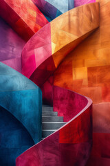 Aufkleber - Abstract design featuring isometric pyramids and hexagons in bold colors, adding depth and dimension,