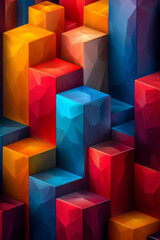 Leinwandbilder - Abstract design featuring isometric pyramids and hexagons in bold colors, adding depth and dimension,