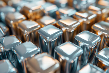 Leinwandbilder - Artistic rendering of isometric spheres and cubes in metallic shades, forming a modern and luxurious background,