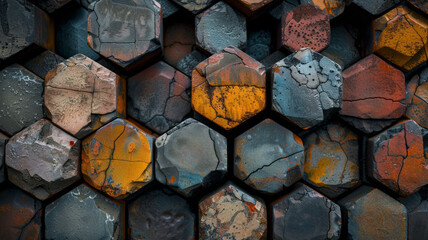 Poster - Design with isometric blocks in earth tones, arranged to create a natural and organic-looking pattern,