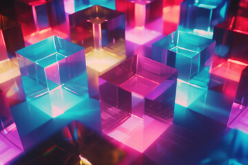 Aufkleber - Artistic depiction of isometric cubes in neon colors, forming a vibrant and energetic background,