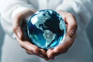 hands of a woman holding a crystal ball of the world