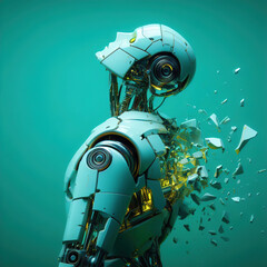 Wall Mural - illustration of broken shattered humanoid robot with artificial intelligence