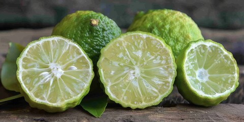 Wall Mural - Freshly Harvested Limes and Leafy Greens