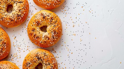 Canvas Print - Delicious bagels with seeds isolated on white background, top view.