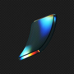 Wall Mural - 3d deform glass crystal liquid figure with rainbow reflection light isolated on dark background. Transparent flying 3d curvy glass square shapes or button with hologram gradient. 3d vector figure