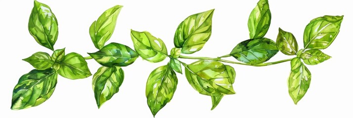 Sticker - Fresh Basil on White Background for Cooking Recipes Generative AI