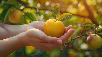 Wall Mural - Harvest in the hands of a woman in the garden. Selective focus.