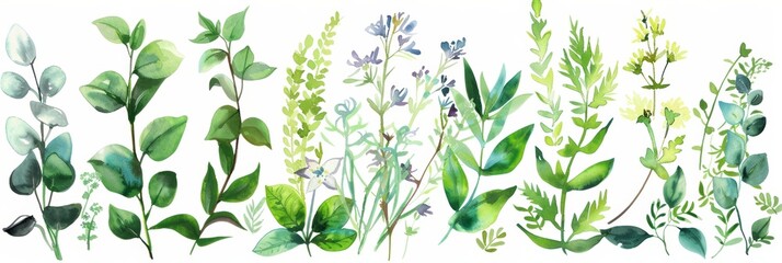 Sticker - Watercolor Hand Painted Herbs and Spices on White Background for Cooking or Wellness Generative AI