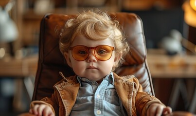 Wall Mural - Portrait of a cute little boy with glasses on his face.