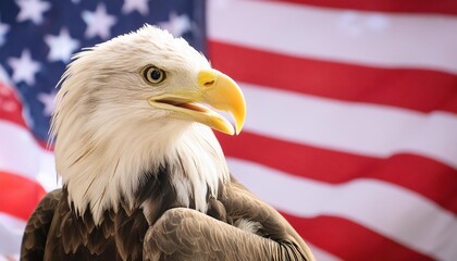 Wall Mural - American Bald Eagle with Flag Background