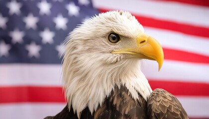 Wall Mural - Bald Eagle with American Flag Background