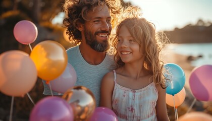 Father and daughter celebrating with balloons