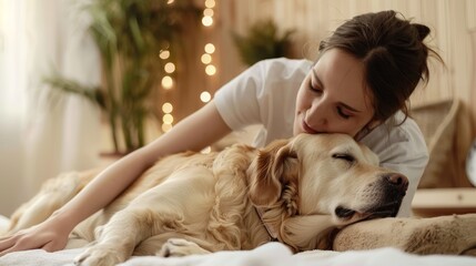 Wall Mural - Professional Pet Masseuse Providing Therapy to Calm German Shepherd in a Tranquil Studio Setting