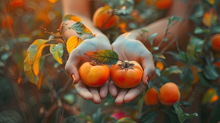 Wall Mural - Harvest in the hands of a woman in the garden. Selective focus.