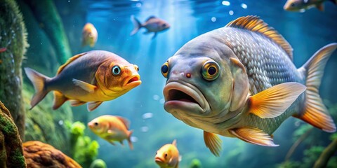 Wall Mural - Group of Fish Swimming in an Aquarium. Generative AI