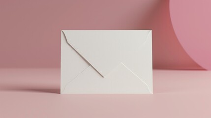 Greeting card with blank white envelope on pink background