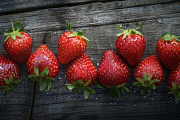 Wall Mural - Closeup of Fresh Strawberries on Rustic Wood