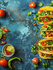 Wall Mural - Vibrant and Spicy Mexican Taco Graphic Wallpaper with Ample Copy Space for Culinary Inspired Designs