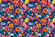 © BetterPhoto - Vibrant floral seamless pattern with colorful flowers on a dark background, ideal for summer decor and tile designs
