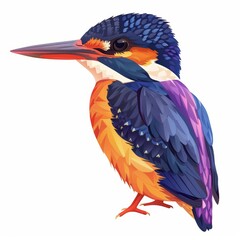 Wall Mural - Vibrant Oriental Dwarf Kingfisher Bird Illustration on White Generative AI