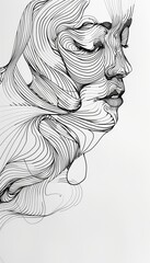 Poster - Line art, abstract art, black line arrangement to form a portrait, close-up, pure white background, generated with AI