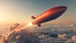 © Login - An intercontinental ballistic missile flies above the clouds. Tactical nuclear weapons. Air attack. Illustration for varied design.