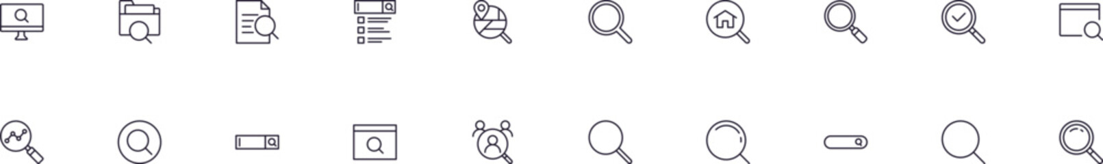Wall Mural - magnifying glass and search vector images collection. simple linear illustration that can be used as