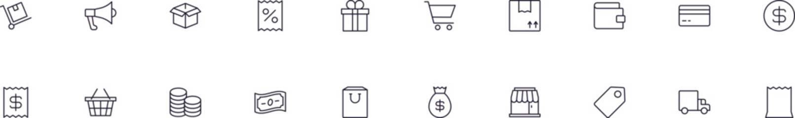 Shopping vector pictogram collection. Simple linear illustration that can be used as a design element for apps and websites