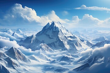 Wall Mural - Majestic snow -covered mountains rise above the clouds generated by the Ia, generative IA