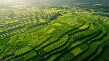 Wall Mural - AI generated image of a wonderful green field, vast tracts of land waiting to be cultivated, all shown from a bird's eye view