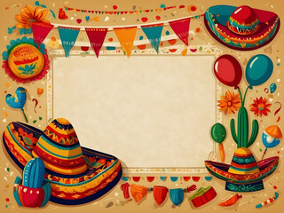 Wall Mural - Mexican fiesta, Cinco de Mayo, birthday elements, and icon design.