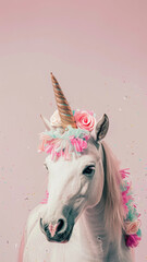 Wall Mural - Sweet Unicorn on Pastel Pink Background