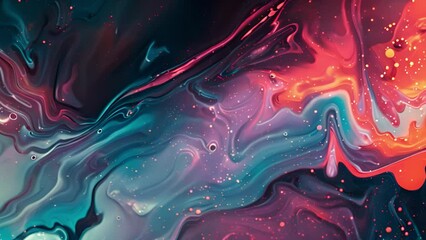 Poster - Dynamic abstract fluid art featuring swirling patterns of blue, red, and purple hues, evoking a sense of cosmic energy and movement under evening light.