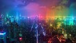 © Photo Ground - Artistic rainbow lights illuminating a cityscape at night