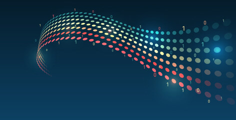 Leinwandbilder - Visualization of sorting a large amount of data. Process of information analysis. Vector illustration, information flow on a dark background.