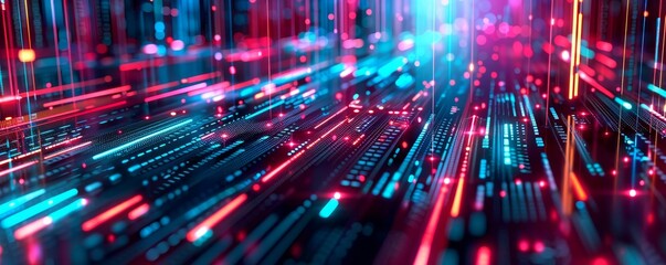 Aufkleber - Abstract digital background with vibrant neon lights, creating a futuristic and dynamic atmosphere, perfect for technology-themed content.