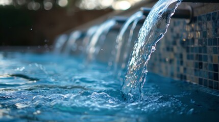 jets of water falling in the form of a waterfall into a pool generative ai