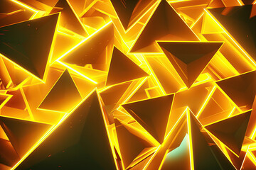 Wall Mural - close up horizontal image of glowing yellow triangles abstract background