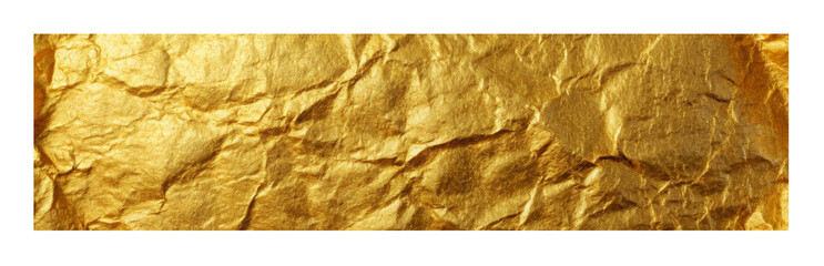 The textured surface glistens with a golden metallic shimmer, reminiscent of gold foil or gold-plated fabric. It gives a luxurious look of creases and folds on a transparent background.AI generated.