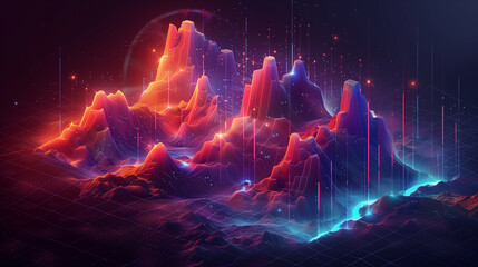 Wall Mural - Statistic isometric chart in bright colors on futuristic abstract background