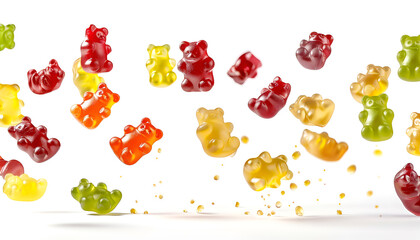 Canvas Print - delicious jelly bears falling on white background