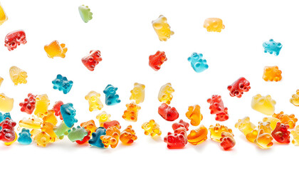 Canvas Print - delicious jelly bears falling on white background