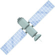 © nsit0108 - Detailed isometric satellite vector illustration with solar panels in space technology and communication concept on white background modern design with science and aerospace graphic elements for dig