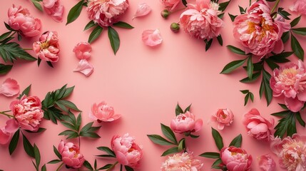 Wall Mural - peonies frame generative ai