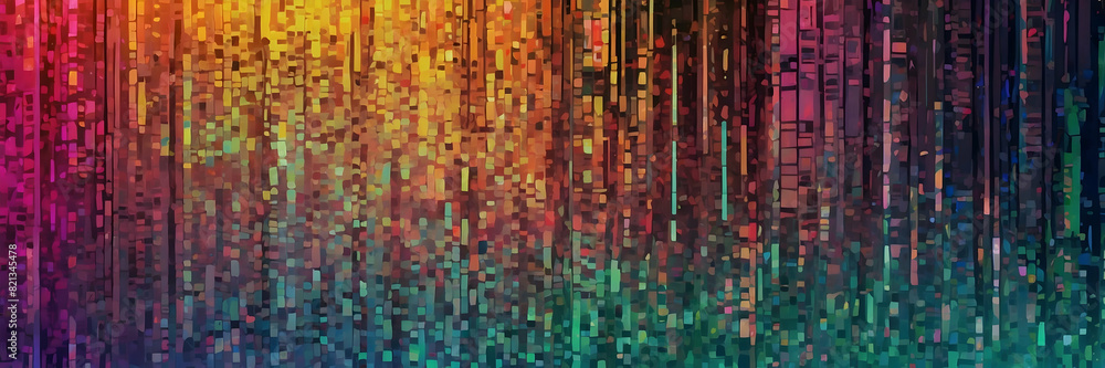 A vibrant abstract image emulating a pixelated rain effect with a ...