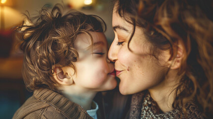 Mother kissing her child. 