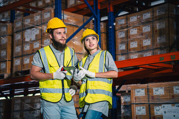 engineer or worker person team working in factory warehouse, man, manufacturing industry business distribution storage by teamwork of logistic occupation job, woman or man manager work with safety