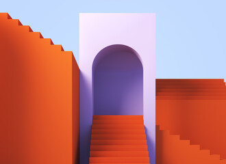 Wall Mural - Minimal abstract scene with  stairways and arch. 3da background.