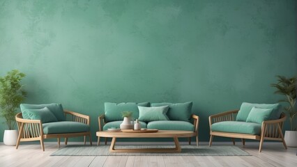 Wall Mural - modern empty living room on cloudy green wall texture background